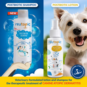 Reutopic®: Comprehensive veterinary postbiotic formulation range for canine skin care with CAD.